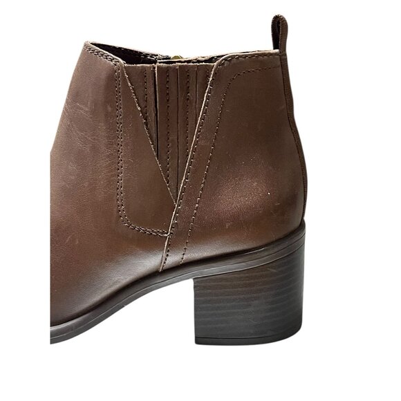Franco Sarto Brown Leather Ankle Boots Size 7 With Block Heel & Side Zippers - Picture 8 of 12